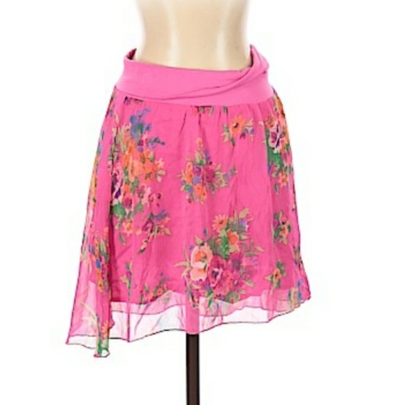 *HOT PINK AEROPOSTALE HIGH LOW SEMI SHEER SLIP ON SKIRT COVER UP SMALL - Picture 4 of 7